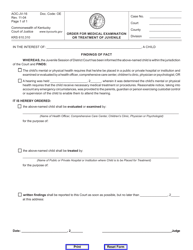 Document preview: Form AOC-JV-16 Order for Medical Examination or Treatment of Juvenile - Kentucky
