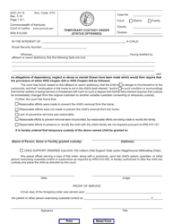 Document preview: Form AOC-JV-15 Temporary Custody Order (Status Offenses) - Kentucky