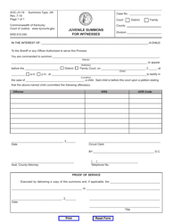 Document preview: Form AOC-JV-19 Juvenile Summons for Witnesses - Kentucky