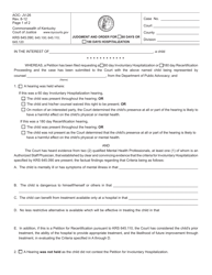 Document preview: Form AOC-JV-26 Judgment and Order for 60 Days or 180 Days Hospitalization - Kentucky