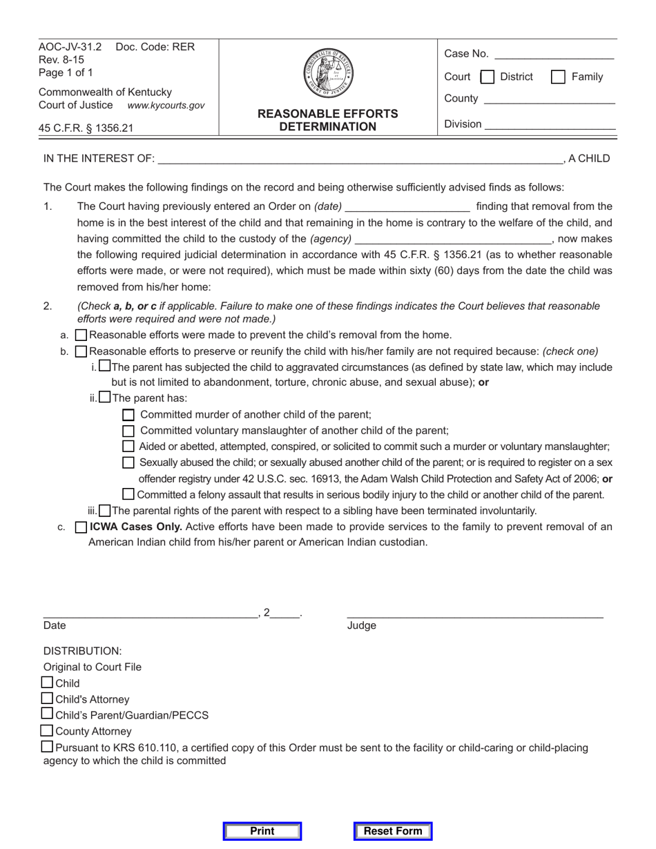 Form Aoc Jv 312 Fill Out Sign Online And Download Fillable Pdf Kentucky Templateroller 5266