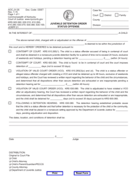 Document preview: Form AOC-JV-35 Juvenile Detention Order Status Offense - Kentucky