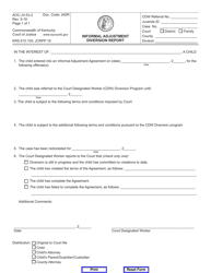 Document preview: Form AOC-JV-53.2 Informal Adjustment Diversion Report - Kentucky