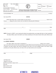 Document preview: Form AOC-JV-54 Notice of Filing of Public Offense Petition and Order Transferring to District Court - Kentucky