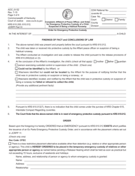 Form AOC-JV-52 Complaint, Affidavit of Peace Officer, and Order for Emergency Protective Custody of a Child Suspected of Being a Habitual Runaway - Kentucky, Page 3
