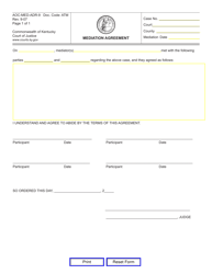 Form AOC-MED-ADR-9 &quot;Mediation Agreement&quot; - Kentucky