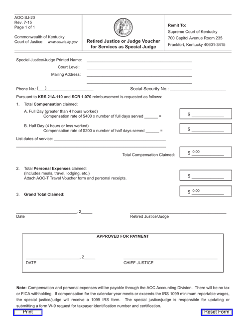 Form AOC-SJ-20  Printable Pdf