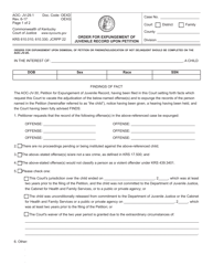 Document preview: Form AOC-JV-29.1 Order for Expungement of Juvenile Record Upon Petition - Kentucky