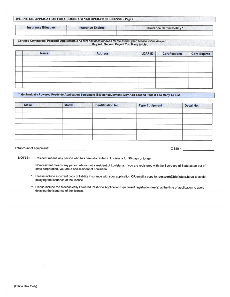 Form AES-07-04 Initial Application for Ground Owner Operator License - Louisiana, Page 2