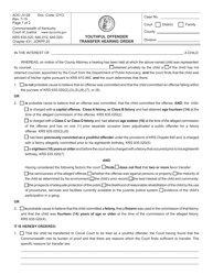 Document preview: Form AOC-JV-28 Youthful Offender Transfer Hearing Order - Kentucky
