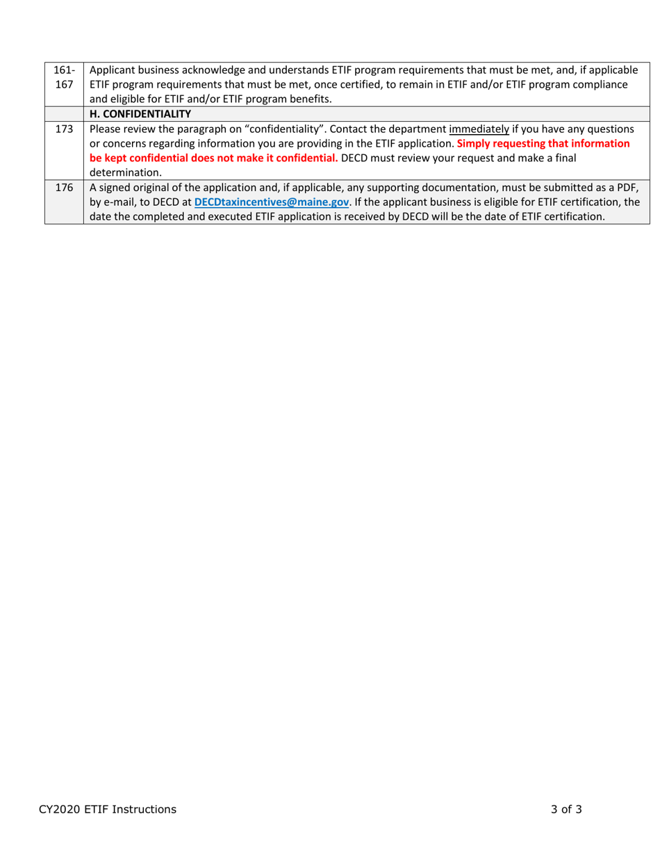 Instructions for Employment Tax Increment Financing (Etif) Program Business Certification Application - Maine, Page 3