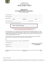 Document preview: Form MVD-373 Application for Pre-validated Permit to Demonstrate - Maine