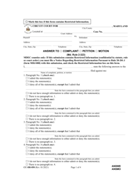 Document preview: Form CC-DR-050 Answer to Complaint/ Petition/ Motion - Maryland