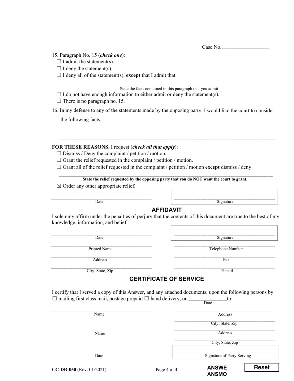 Form CC-DR-050 - Fill Out, Sign Online and Download Fillable PDF ...