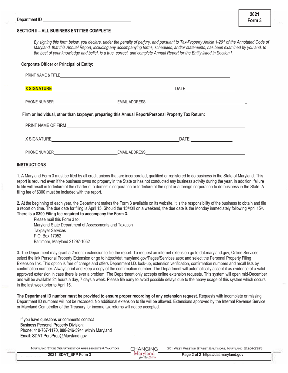 Form 3 Annual Report Domestic and Foreign Credit Unions - Maryland, Page 2