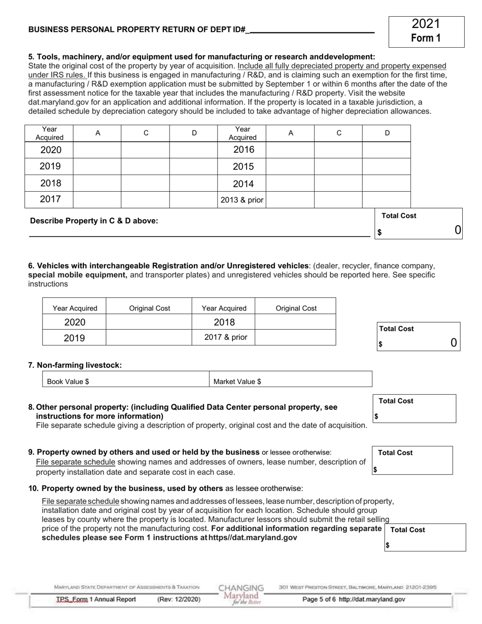 Form 1 Download Fillable PDF or Fill Online Annual Report 2021