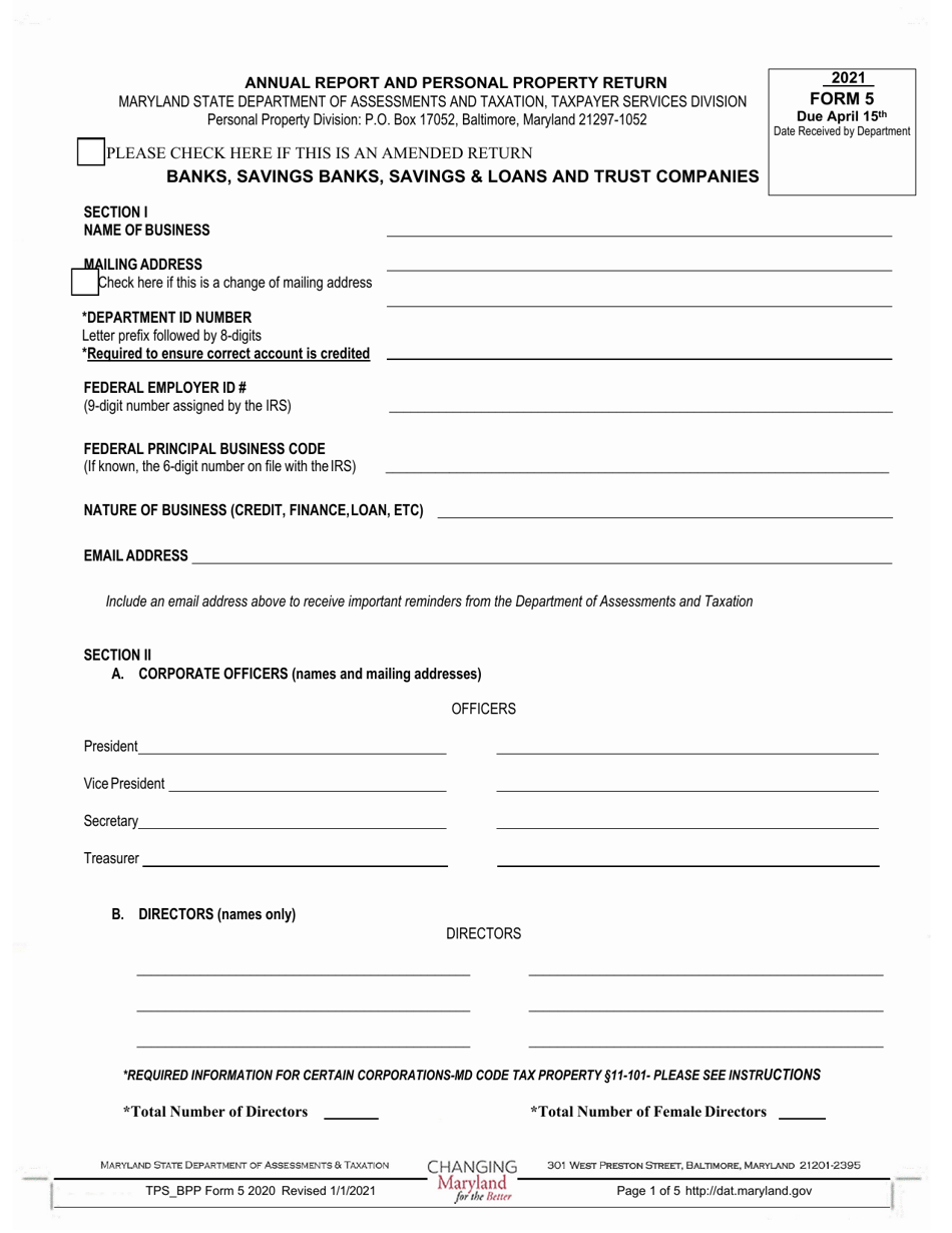 Form 5 Download Fillable PDF or Fill Online Annual Report and Personal
