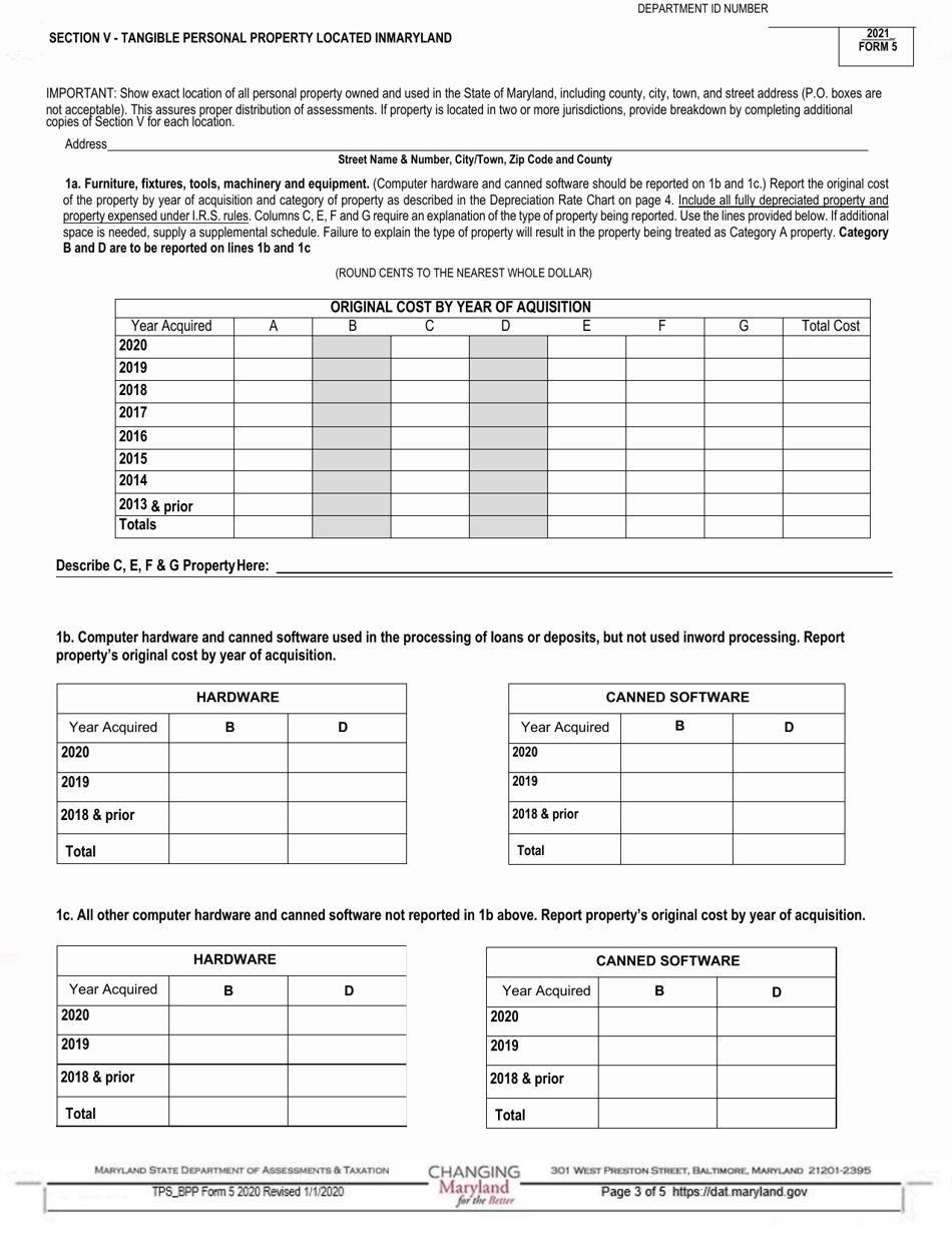 Form 5 Annual Report and Personal Property Return - Banks, Savings Banks, Savings  Loans and Trust Companies - Maryland, Page 3
