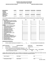 Form RP-6A &quot;Assisted Living Income Questionnaire&quot; - Maryland, 2020