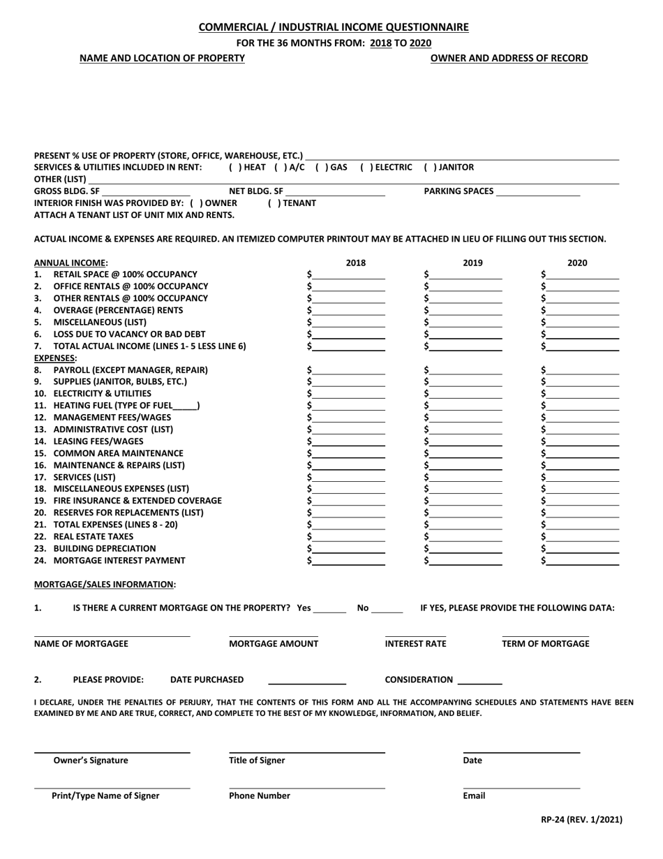 Form RP-24 Commercial / Industrial Income Questionnaire - Maryland, Page 1