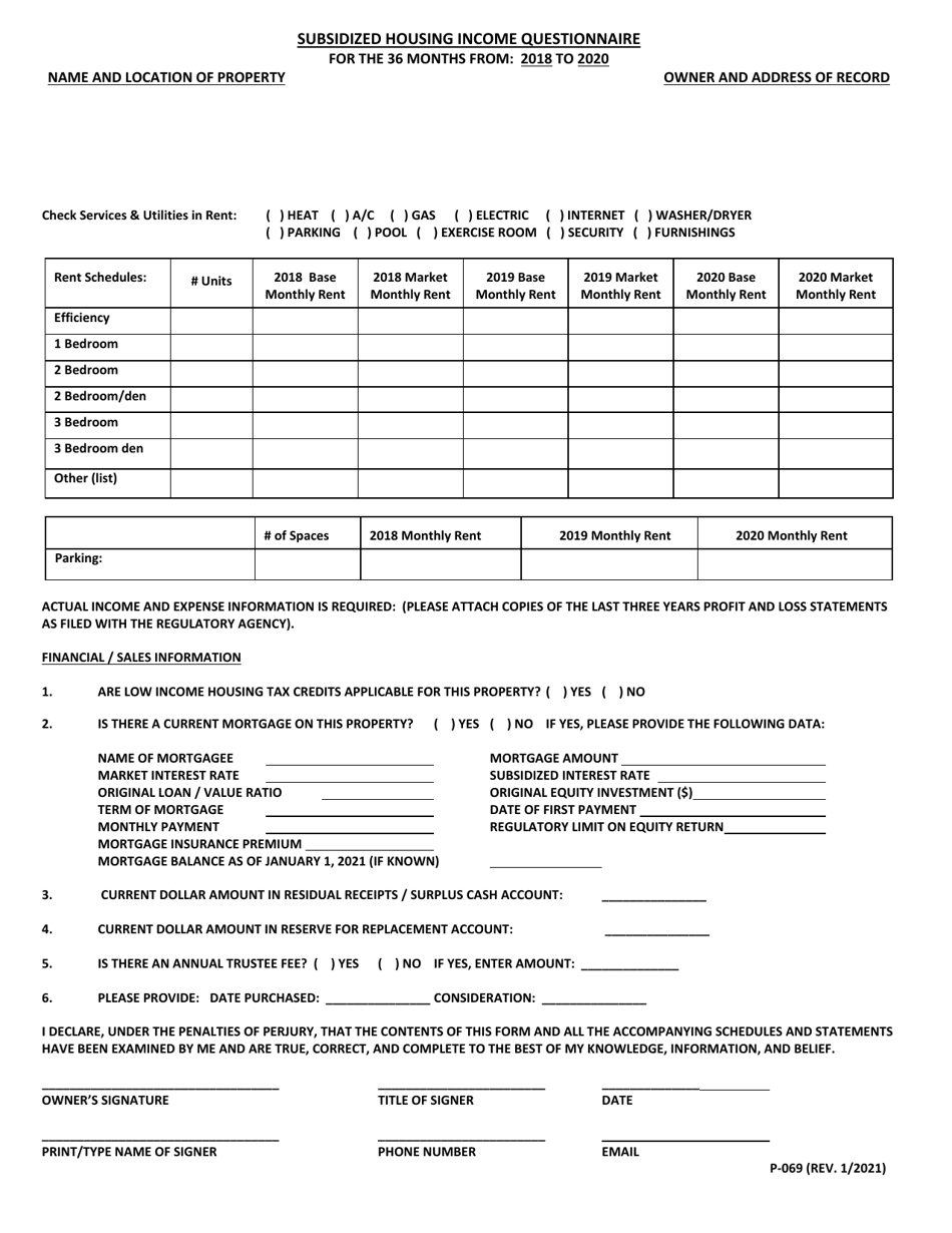 Form P-069 Subsidized Housing Income Questionnaire - Maryland, Page 1