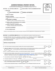 Form 2 Business Personal Property Return - Maryland, 2021