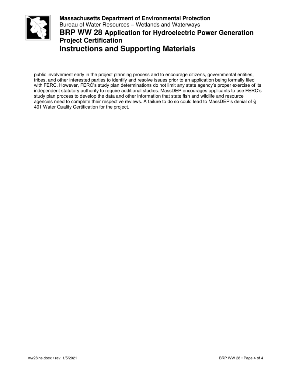 Instructions for Form BRP WW28 Application for Hydroelectric Power Generation Project Certification - Massachusetts, Page 4