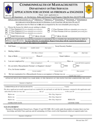 Form BPV-010 Application for License as Fireman or Engineer - Massachusetts