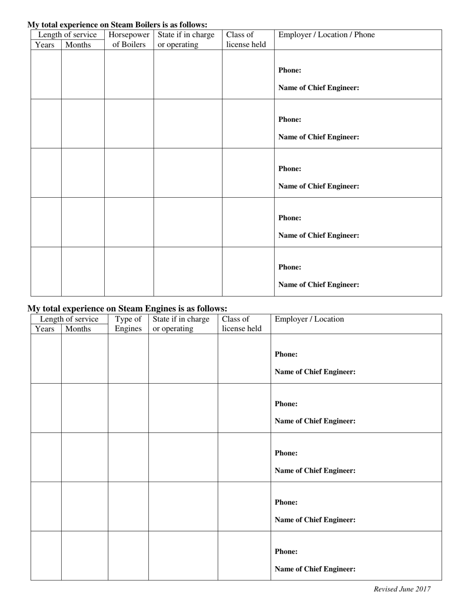 Form BPV-010 Application for License as Fireman or Engineer - Massachusetts, Page 3