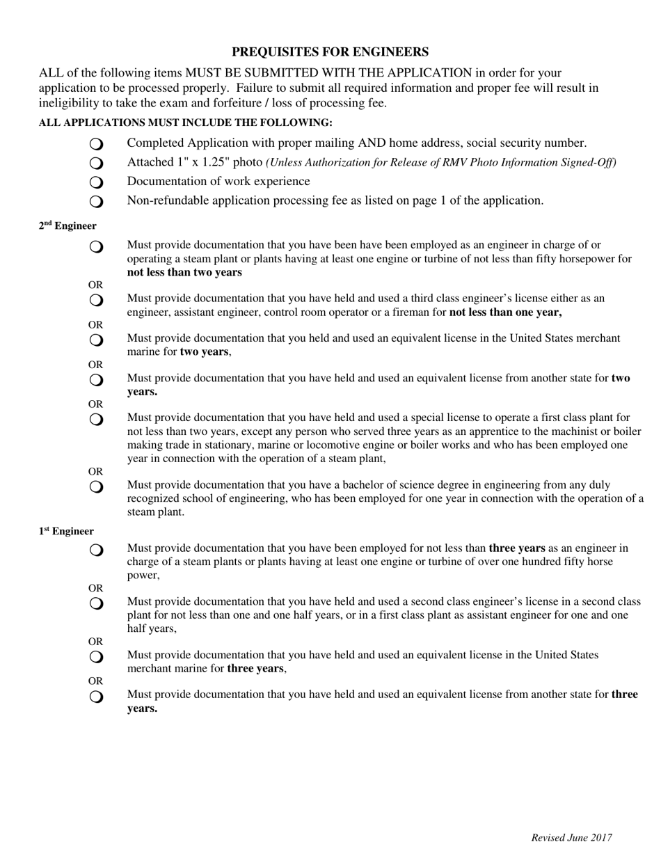 Form BPV-010 Application for License as Fireman or Engineer - Massachusetts, Page 6