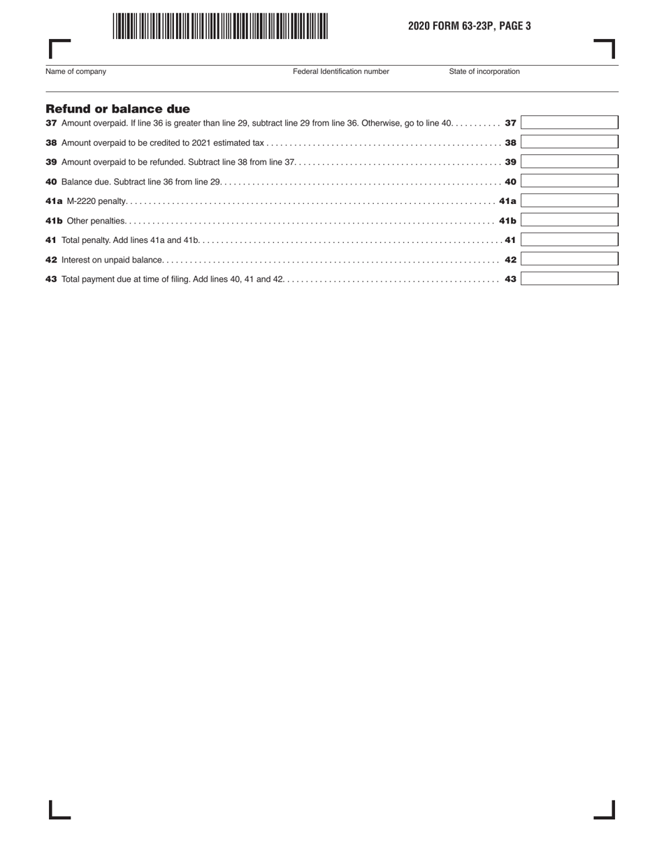 Form 63-23P Premium Excise Return for Insurance Companies - Massachusetts, Page 3