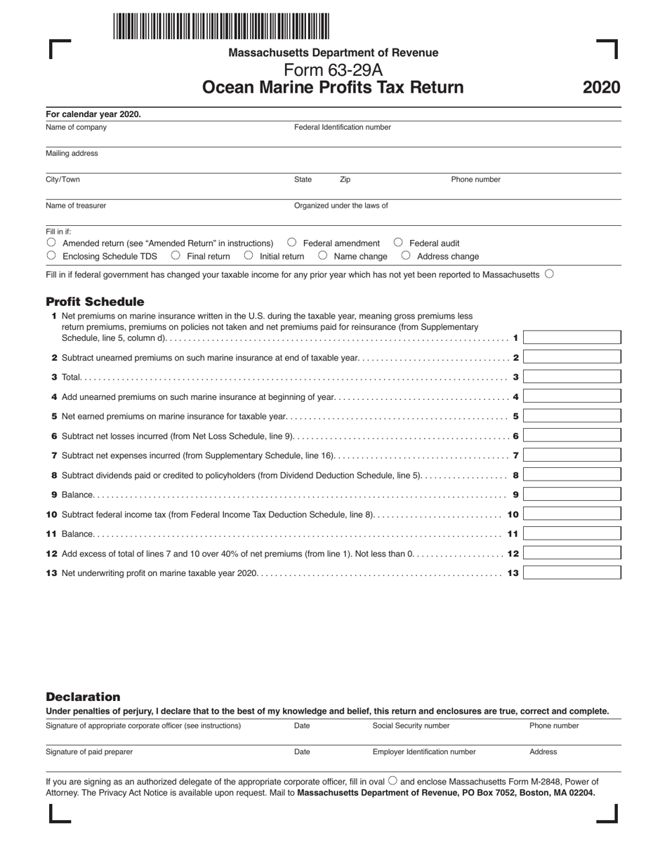 Form 63-29A Ocean Marine Profits Tax Return - Massachusetts, Page 1