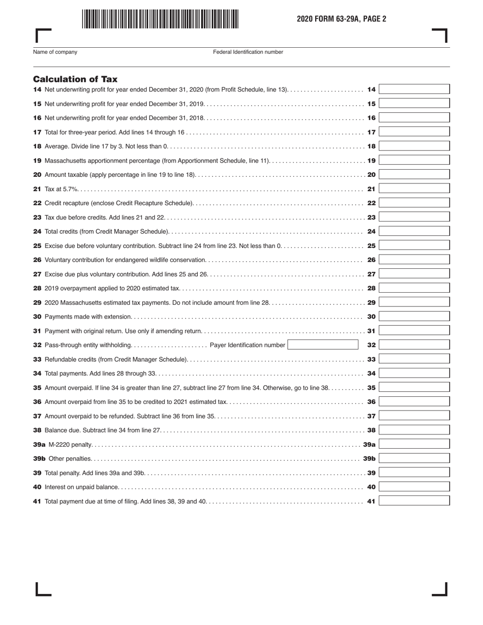 Form 63-29A Ocean Marine Profits Tax Return - Massachusetts, Page 2