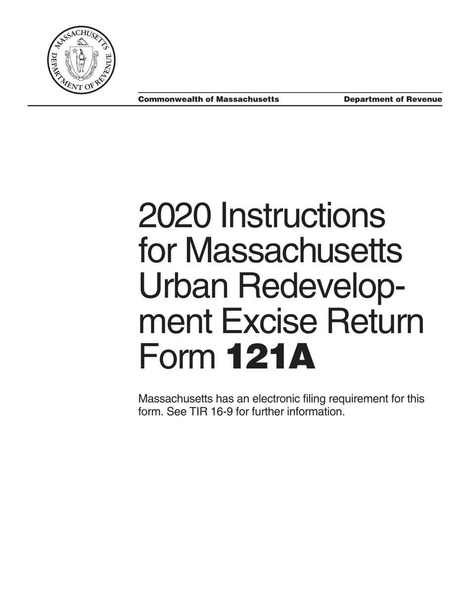 Instructions for Form 121A Urban Redevelopment Excise Return - Massachusetts, Page 1