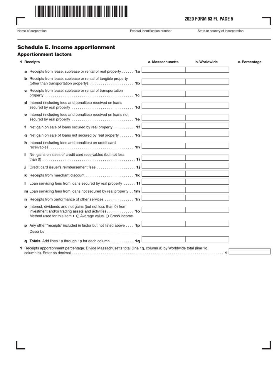 Form 63 FI Financial Institution Excise Return - Massachusetts, Page 5