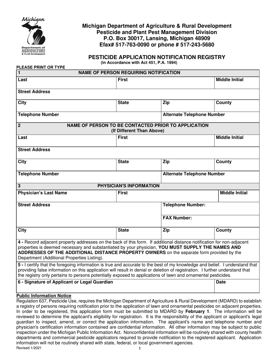 Pesticide Application Notification Registry - Michigan, Page 1