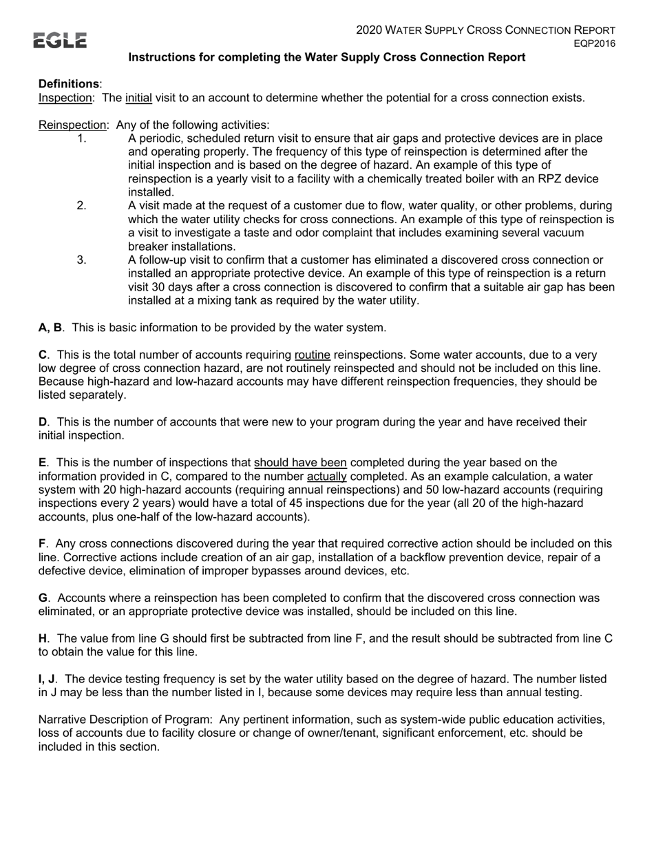 Form EQP2016 Water Supply Cross Connection Report - Michigan, Page 2