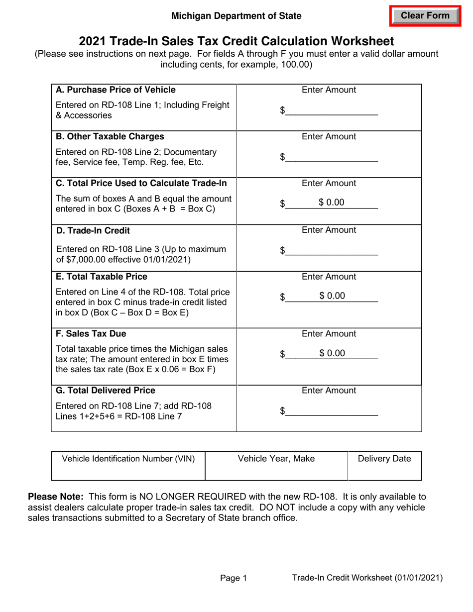 11 Michigan Trade-In Sales Tax Credit Calculation Worksheet Within Calculating Sales Tax Worksheet