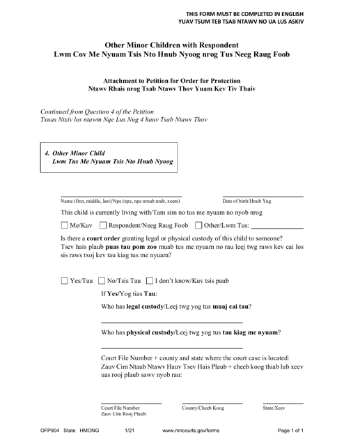 Form OFP904 Other Minor Children With Respondent - Minnesota (English/Hmong)