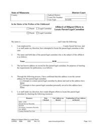 Form CHP602 Affidavit of Diligent Efforts to Locate Parent/Legal Custodian - Minnesota
