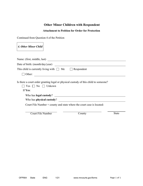 Form OFP904 Other Minor Children With Respondent - Minnesota