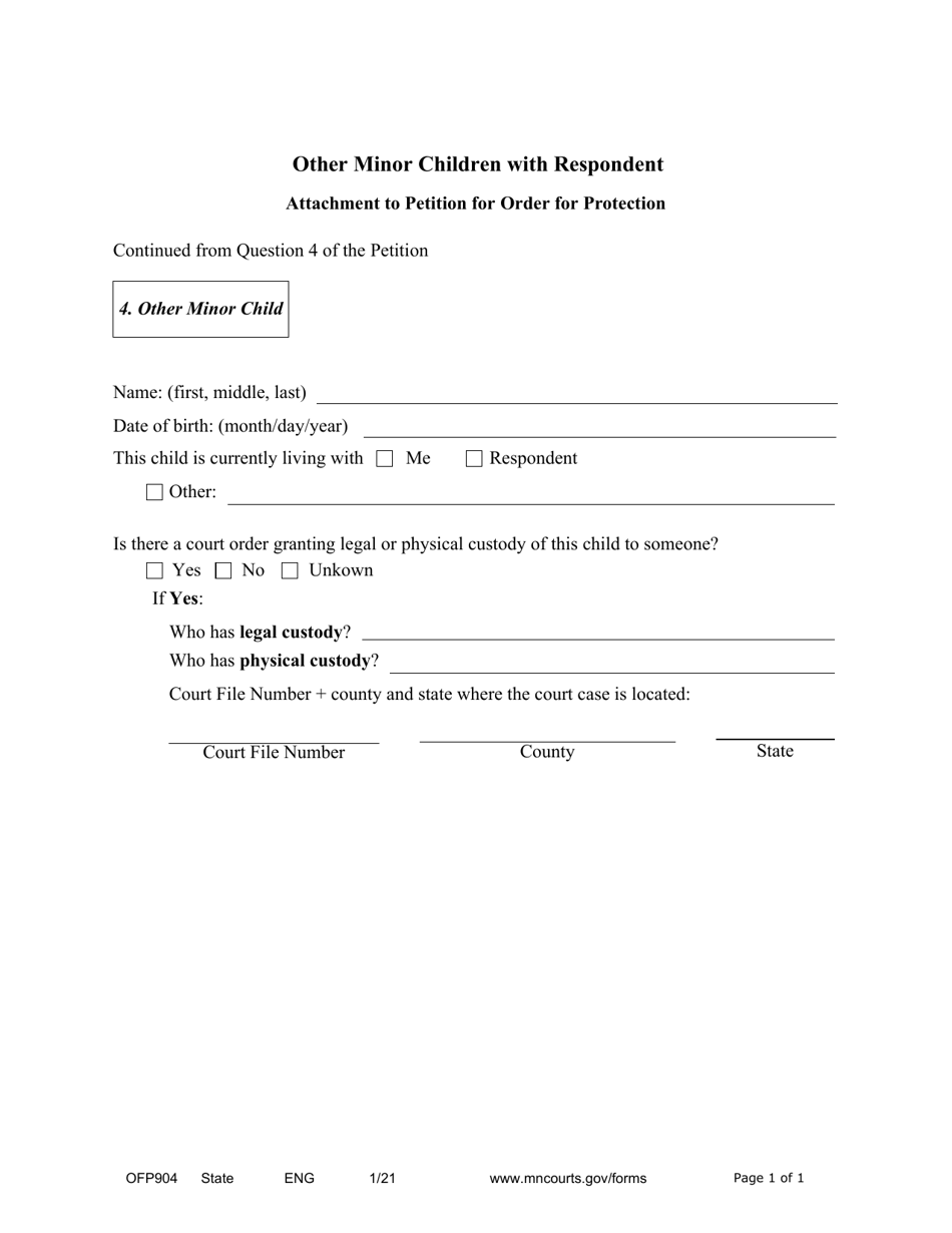 Form OFP904 Other Minor Children With Respondent - Minnesota, Page 1