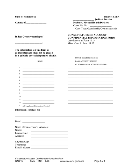 Form GAC15 (11.1) Conservatorship Account Confidential Information Form - Minnesota