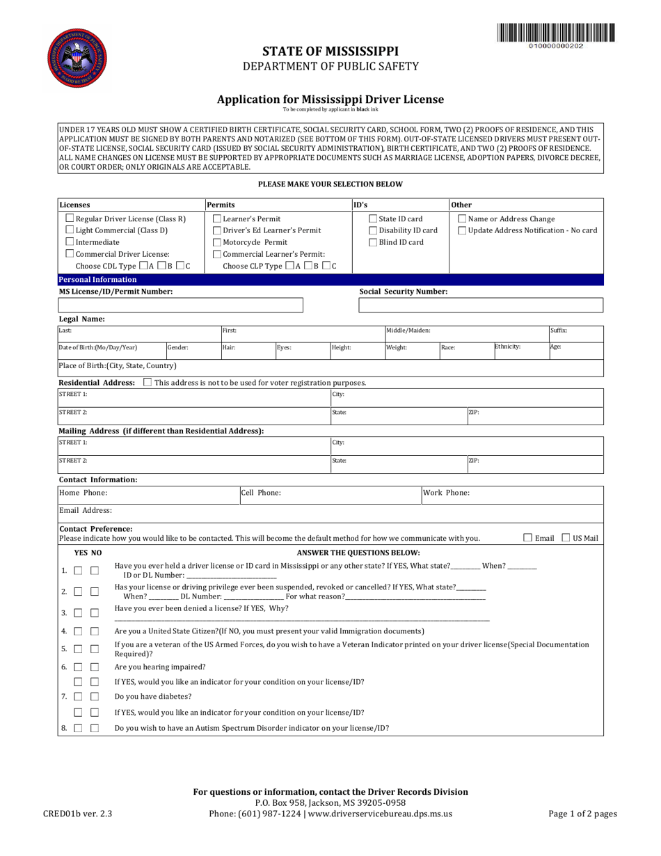 Form CRED01B Download Printable PDF or Fill Online Application for