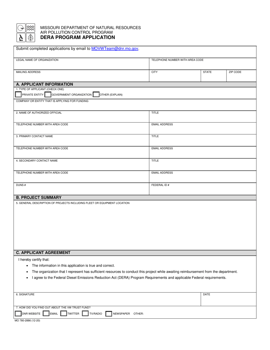 Form MO780-2886 Download Fillable PDF or Fill Online Dera Program ...