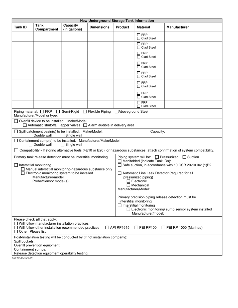 Form MO780-1949 Notification - Installation of New Underground Storage Tank System - Missouri, Page 2