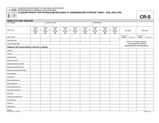Form MO780-2141 &quot;Closure Report for Petroleum Releases at Underground Storage Tanks - Soil Analysis&quot; - Missouri