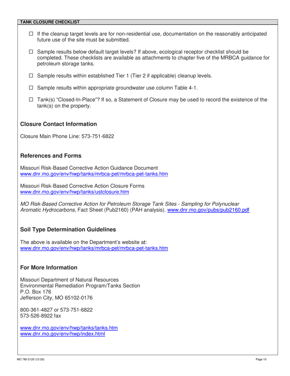 Form MO780-2120 Closure Report for Petroleum Releases at Underground Storage Tank Sites - Missouri, Page 10