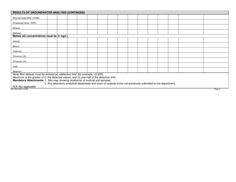 Form MO780-2120 Closure Report for Petroleum Releases at Underground Storage Tank Sites - Missouri, Page 6
