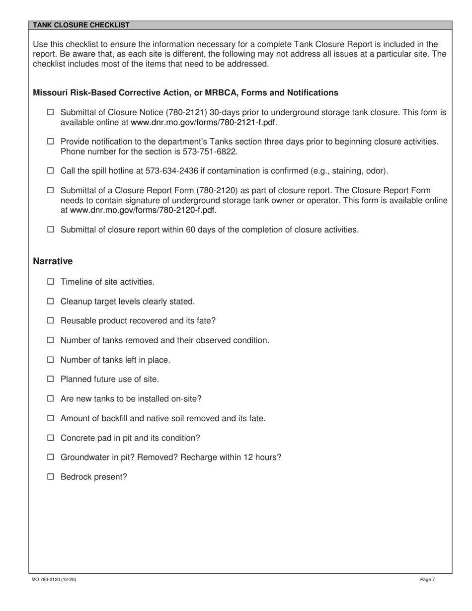 Form MO780-2120 Closure Report for Petroleum Releases at Underground Storage Tank Sites - Missouri, Page 7
